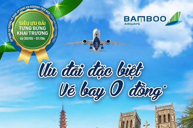 Vé máy bay 0 đồng được bán chó 50 khách hàng đầu tiên tới phòng vé mới của Bamboo Airways